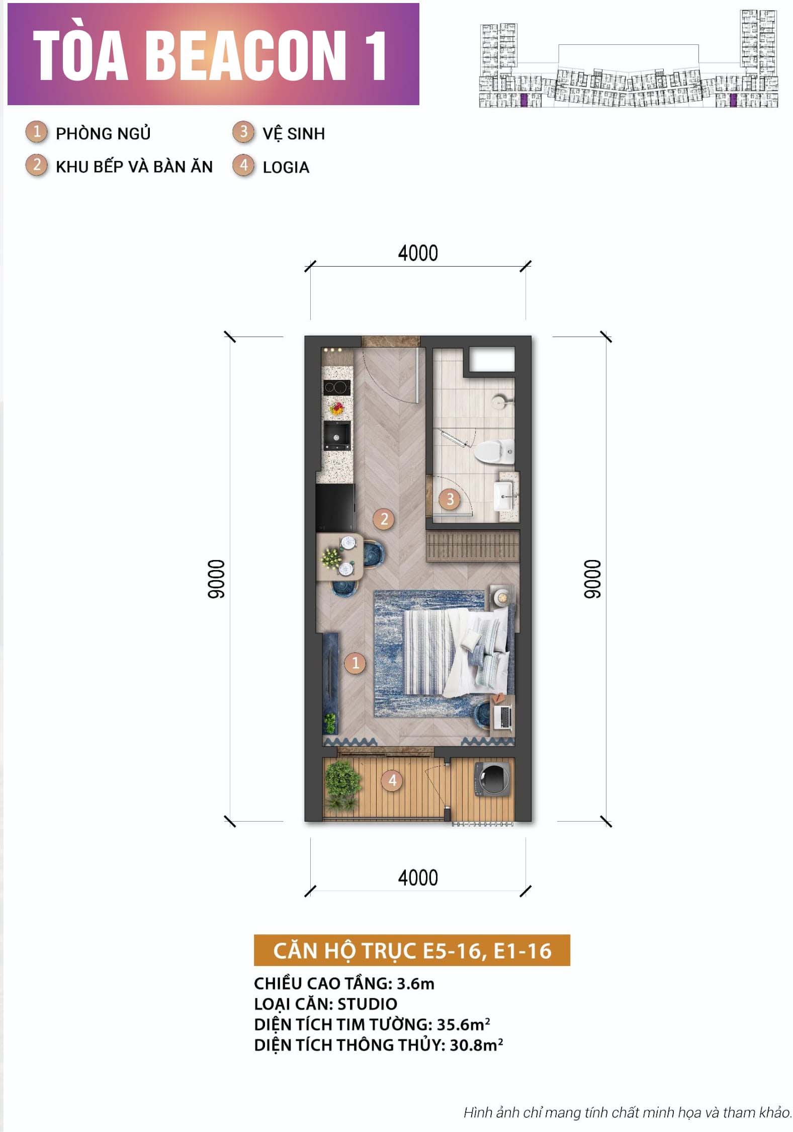 Mặt bằng Studio - Beacon Tower Blanca City